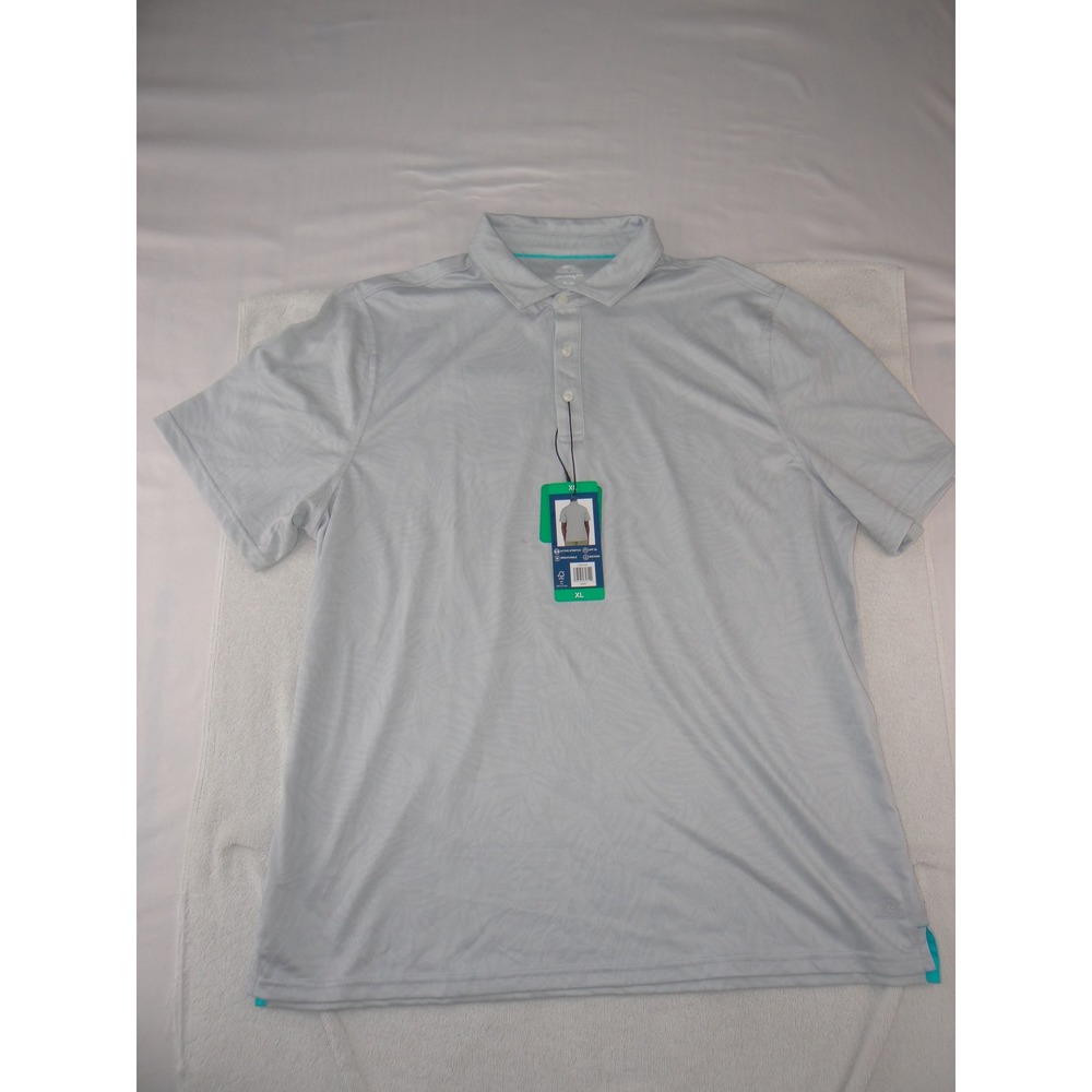 Havana Jim Mens XL Gray Palm Leaf Print Performance Polo Shirt Short Sleeve NEW